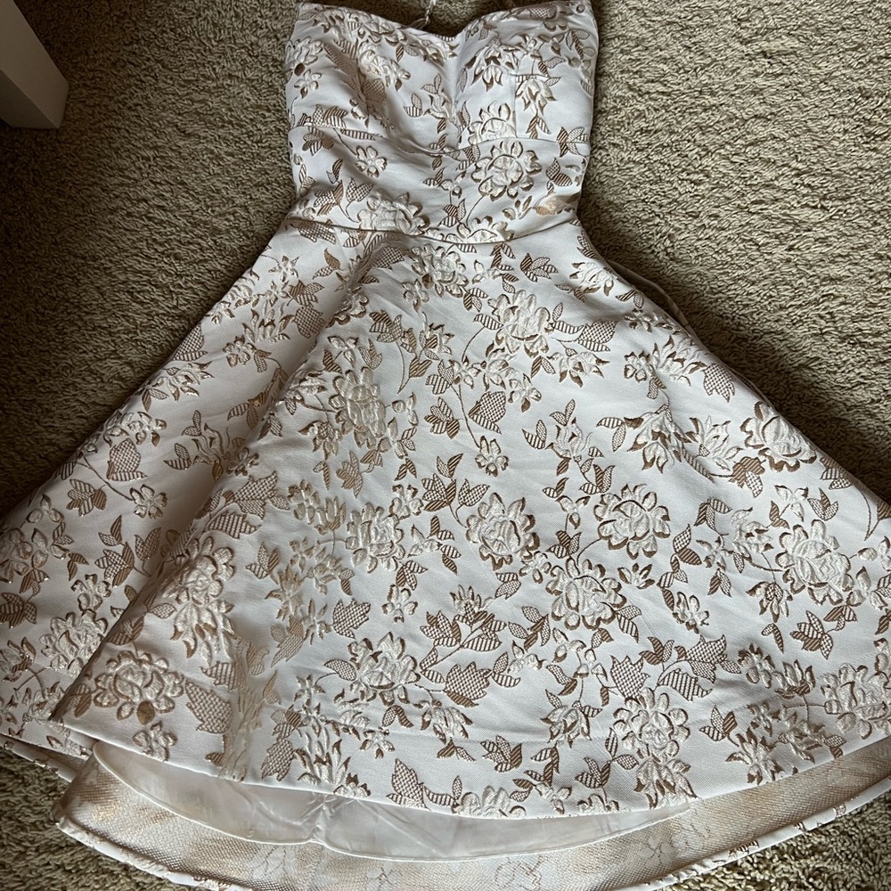 Girls White and Gold Floral Party Dress